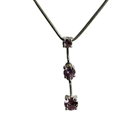Sterling Silver Pink Cubic Zirconia Necklace & Earring Set With Adjustable Chain - Picture 2 of 7